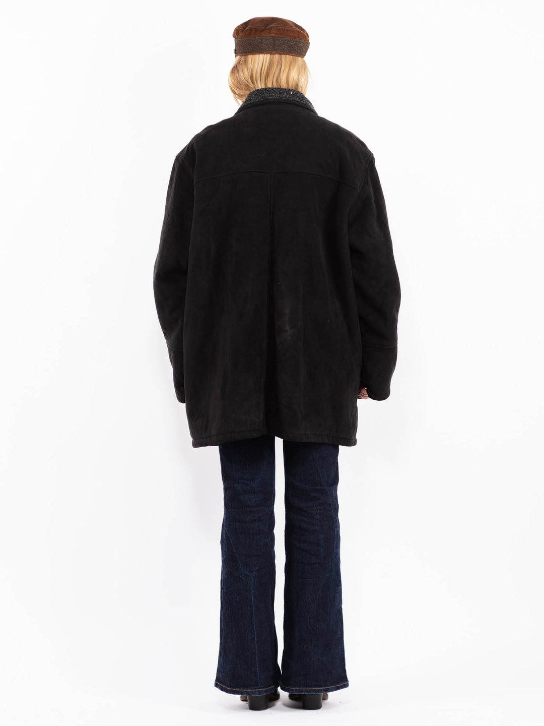 Vintage 90's Women Faux Sheepskin Coat in Black