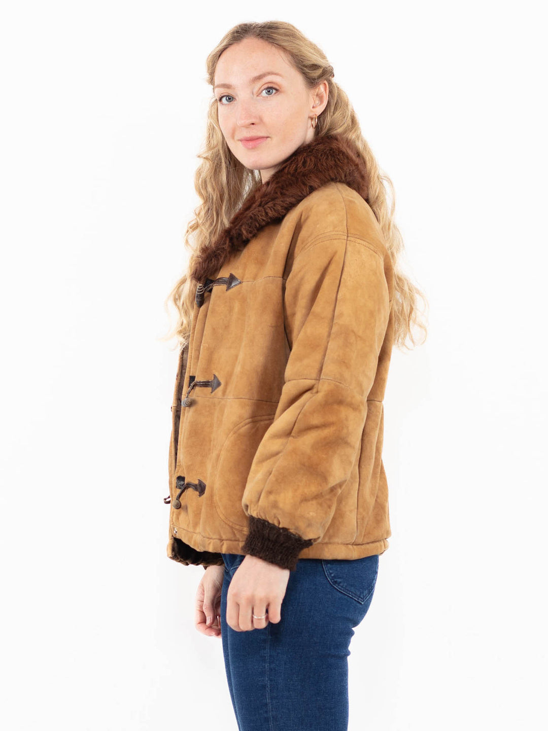 Vintage 90's Women Sheepskin Jacket in Beige
