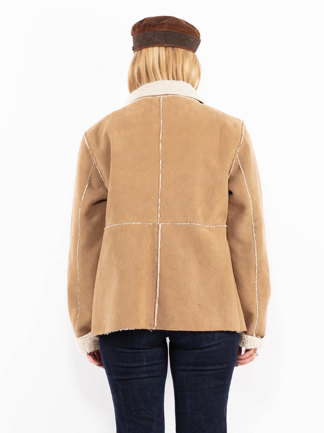 Vintage 90's Women Faux Sheepskin Jacket in Beige