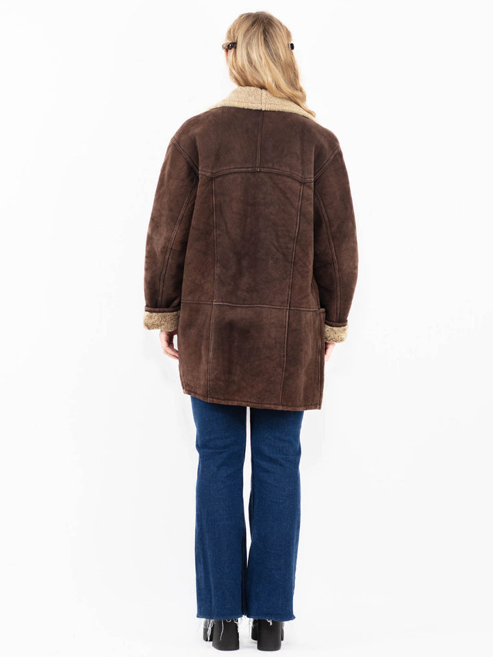 Vintage 90's Women Sheepskin Coat in Brown