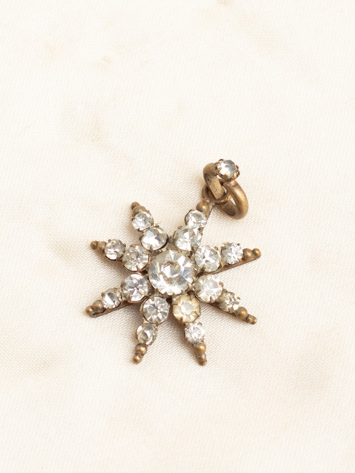 Antique Victorian Starburst Pendant with Clear Glass Rhinestones