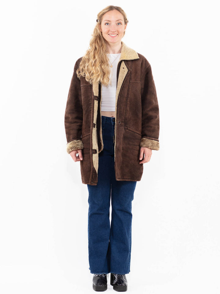 Vintage 90's Women Sheepskin Coat in Brown