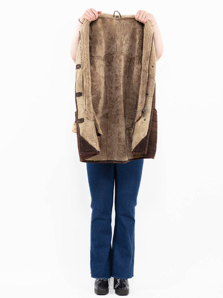 Vintage 90's Women Sheepskin Coat in Brown