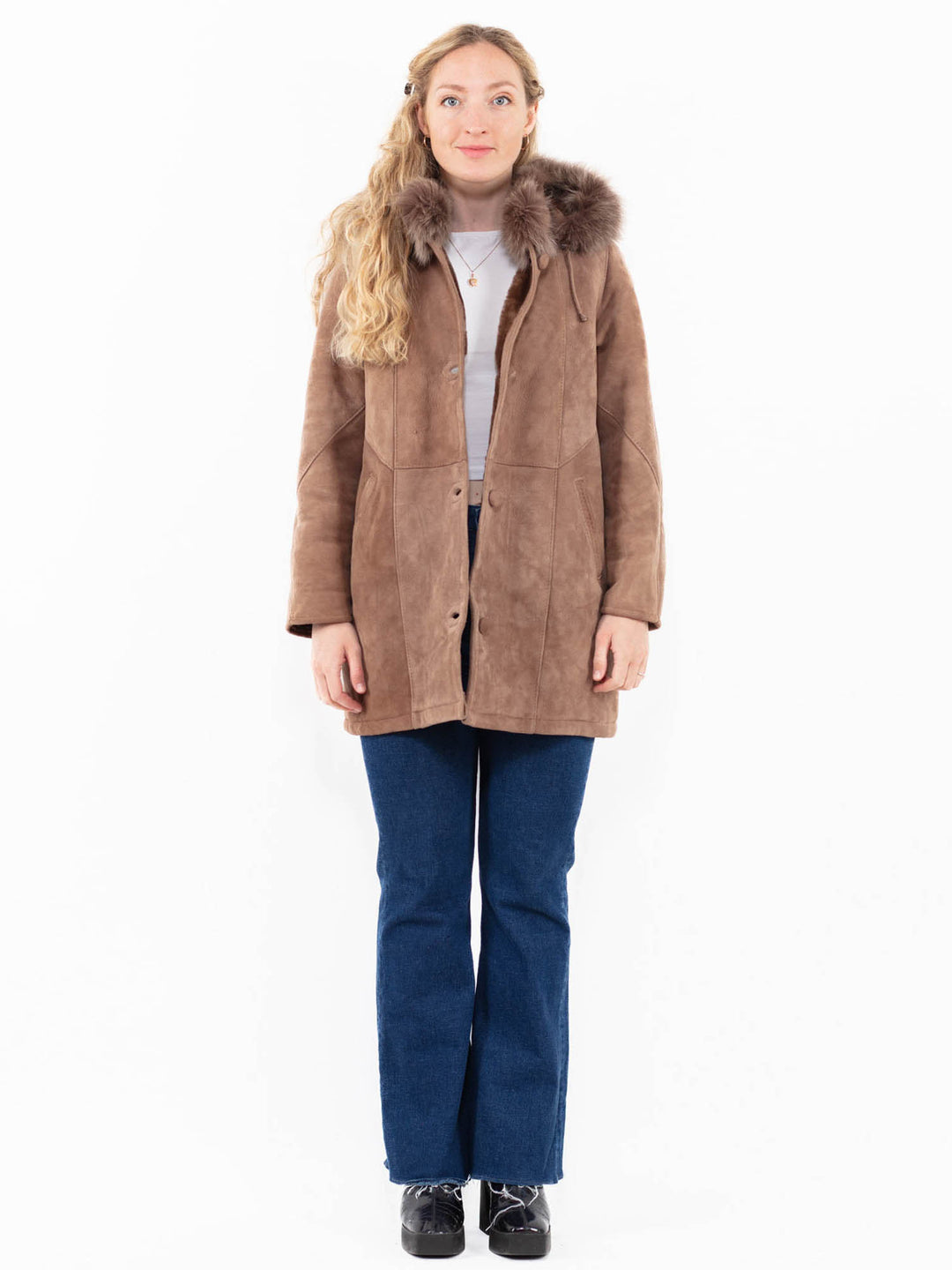 Vintage 90's Women Sheepskin Coat in Beige