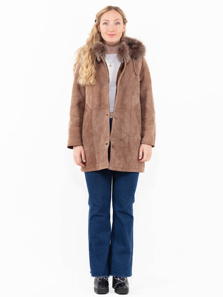 Vintage 90's Women Sheepskin Coat in Beige