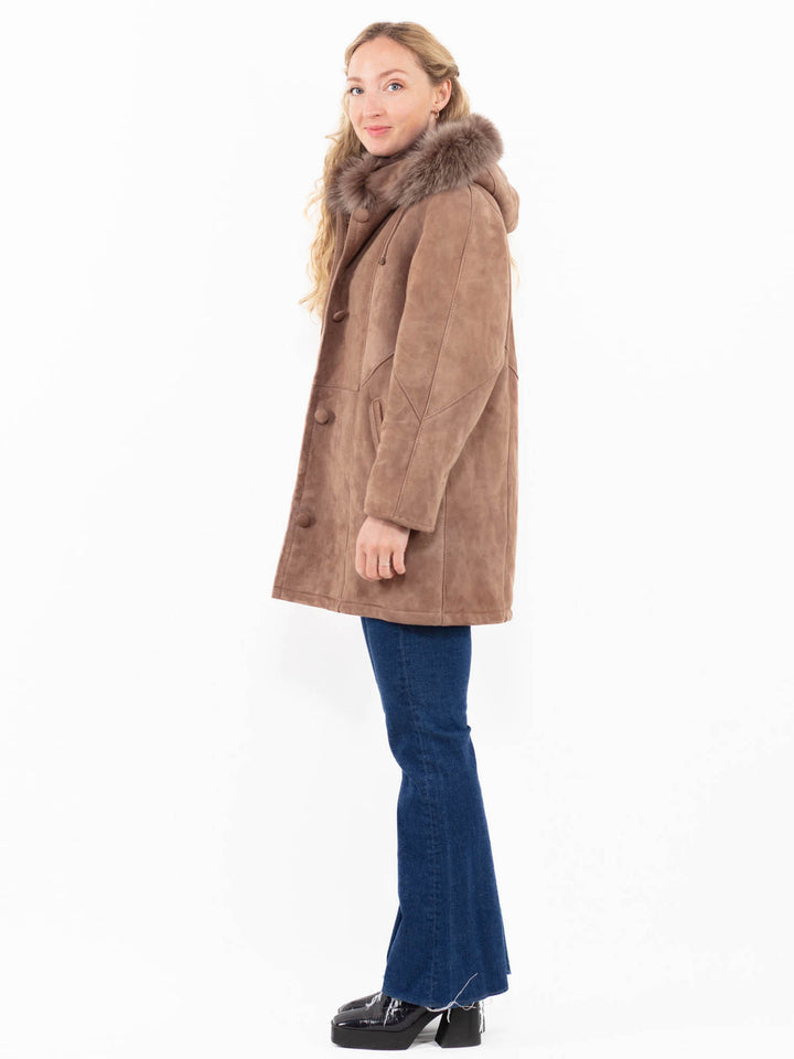Vintage 90's Women Sheepskin Coat in Beige
