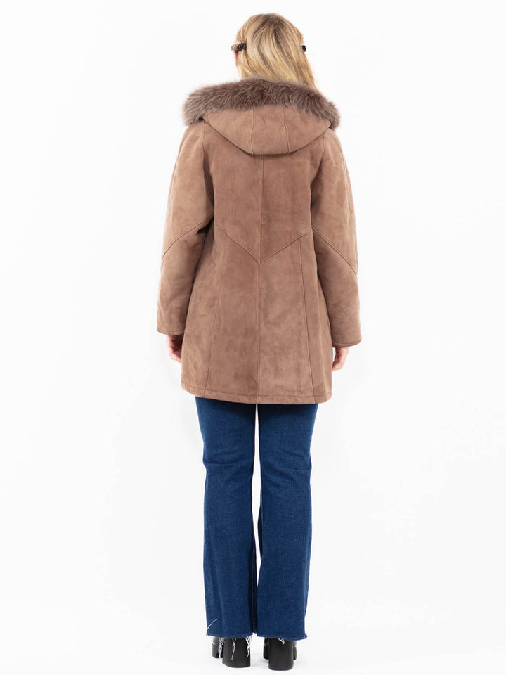 Vintage 90's Women Sheepskin Coat in Beige