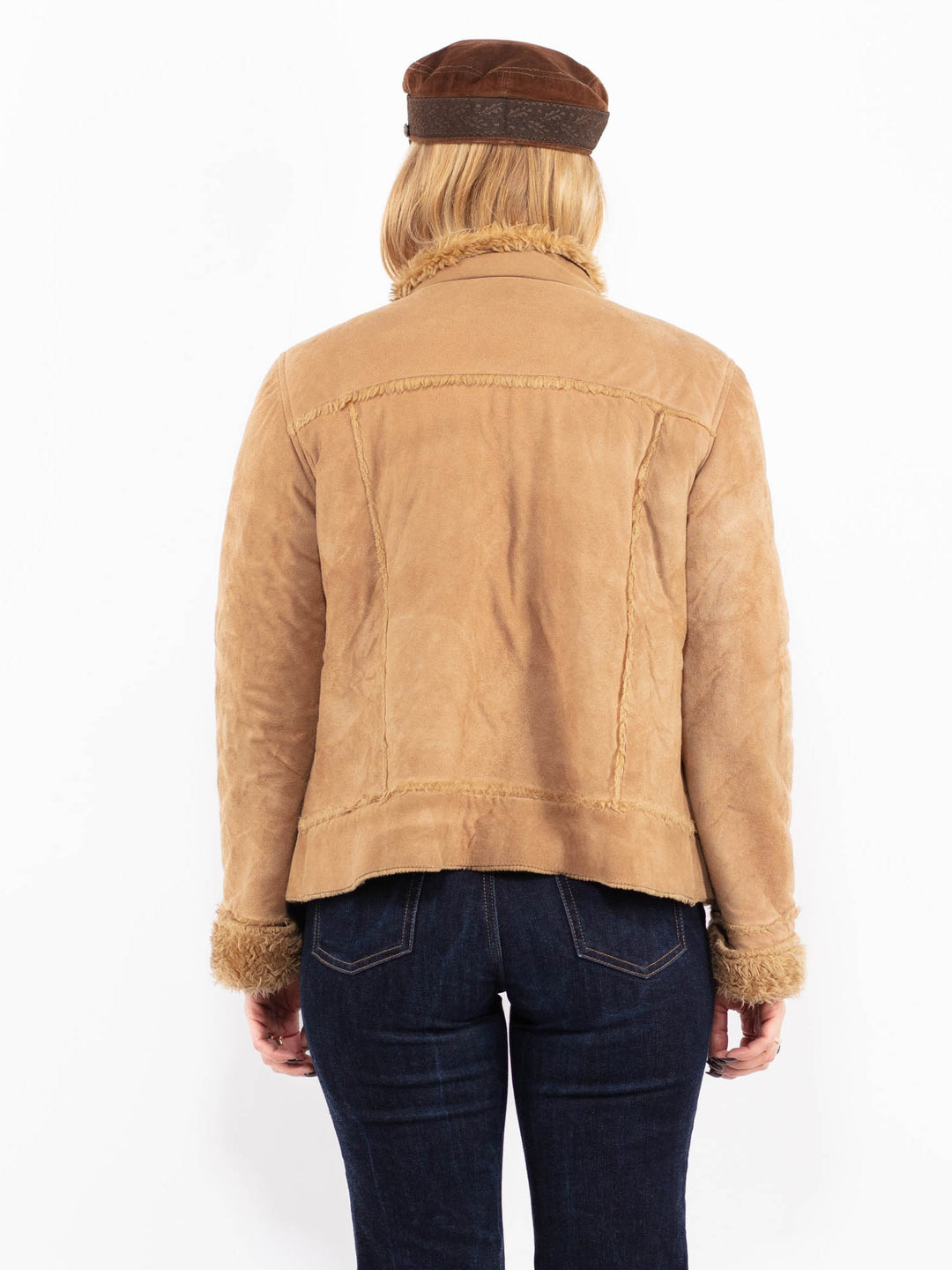 Vintage 90's Women Faux Sheepskin Jacket in Beige