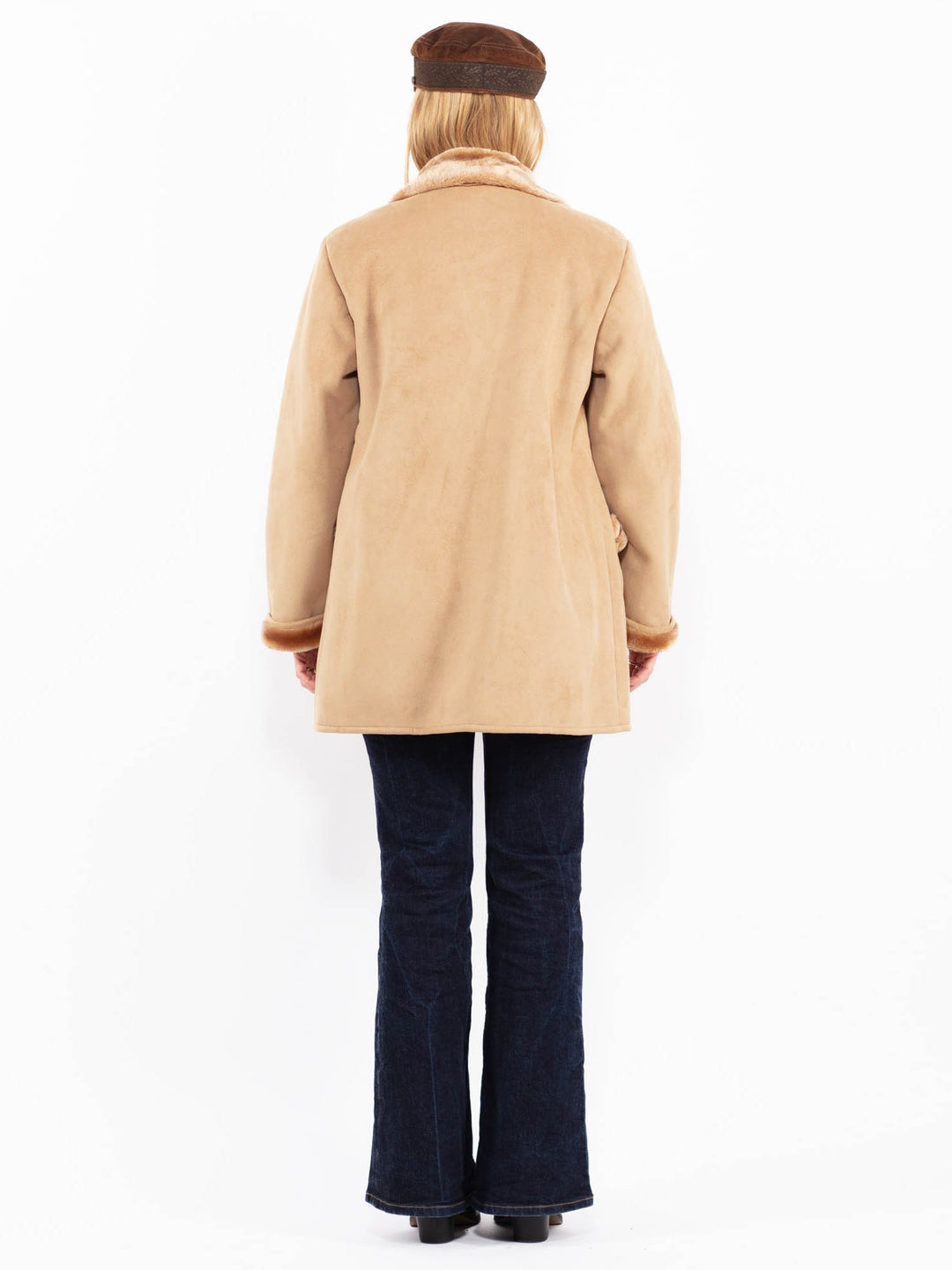 Vintage 00's Women Faux Sheepskin Coat in Beige