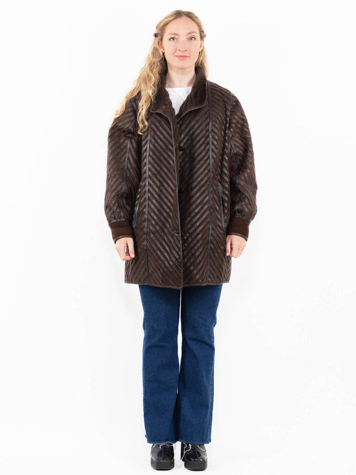 Vintage 80's Women Sheepskin Coat in Brown