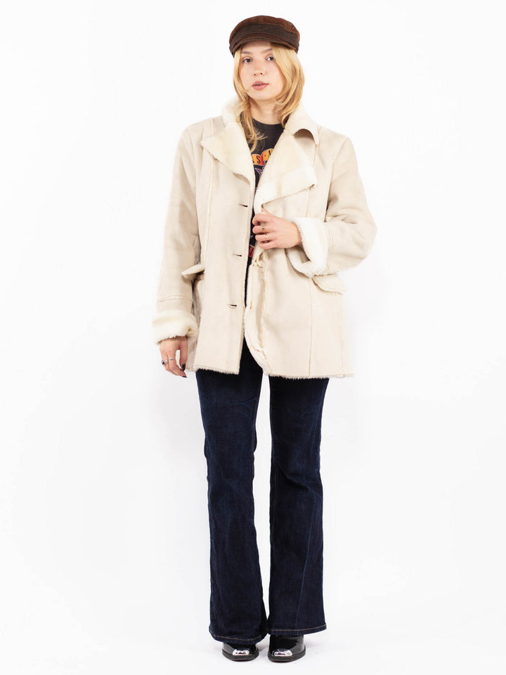 Vintage 00's Women Faux Sheepskin Coat in White