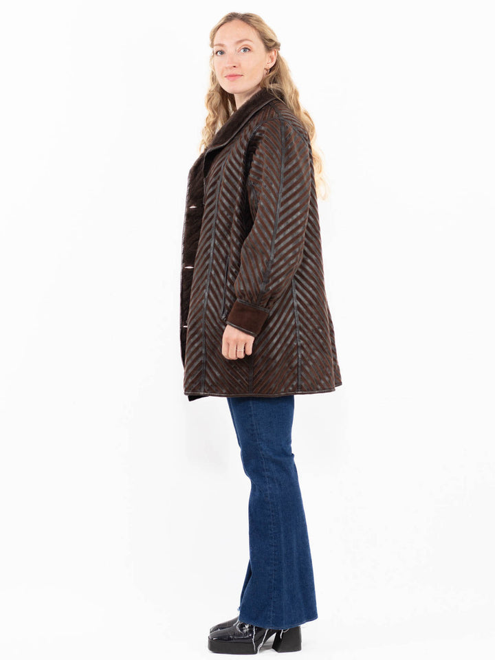 Vintage 80's Women Sheepskin Coat in Brown
