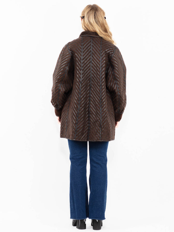 Vintage 80's Women Sheepskin Coat in Brown