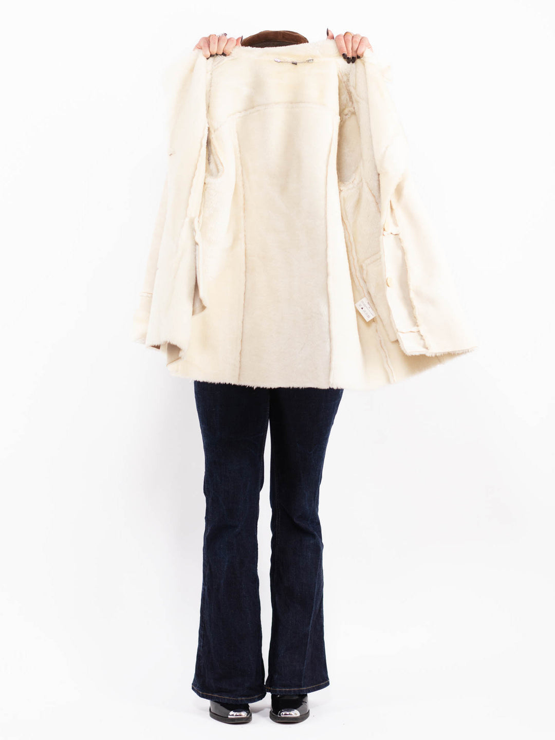 Vintage 00's Women Faux Sheepskin Coat in White