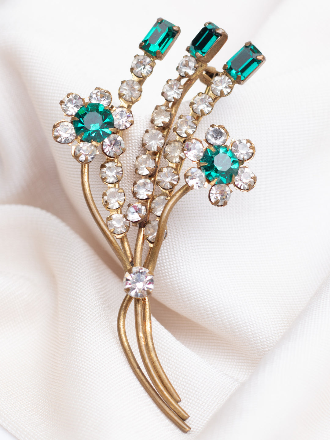 Vintage 50s Emerald Green Flower Spray Brooch