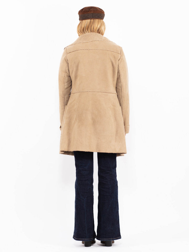 Vintage 00's Women Faux Sheepskin Coat in Beige