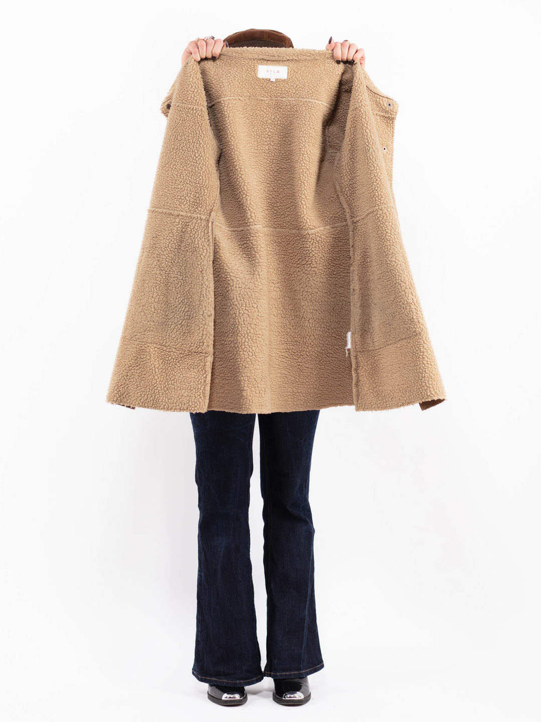 Vintage 00's Women Faux Sheepskin Coat in Beige