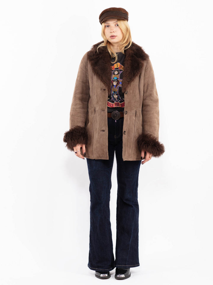 Vintage 70's Women Penny Lane Sheepskin Coat in Brown