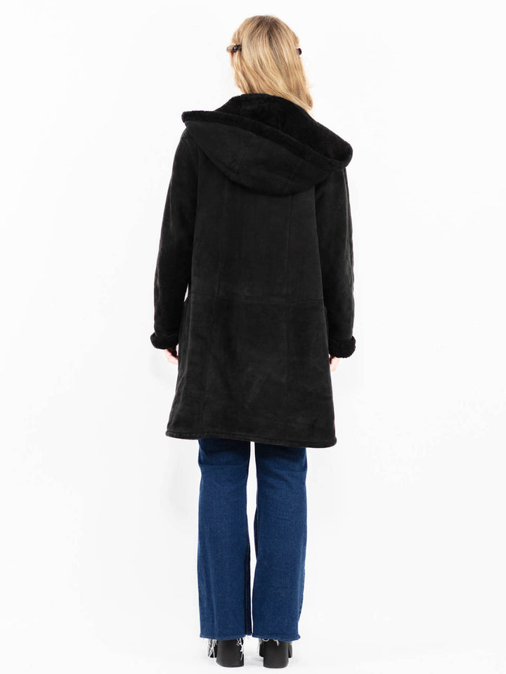 Vintage 90's Women Sheepskin Coat in Black