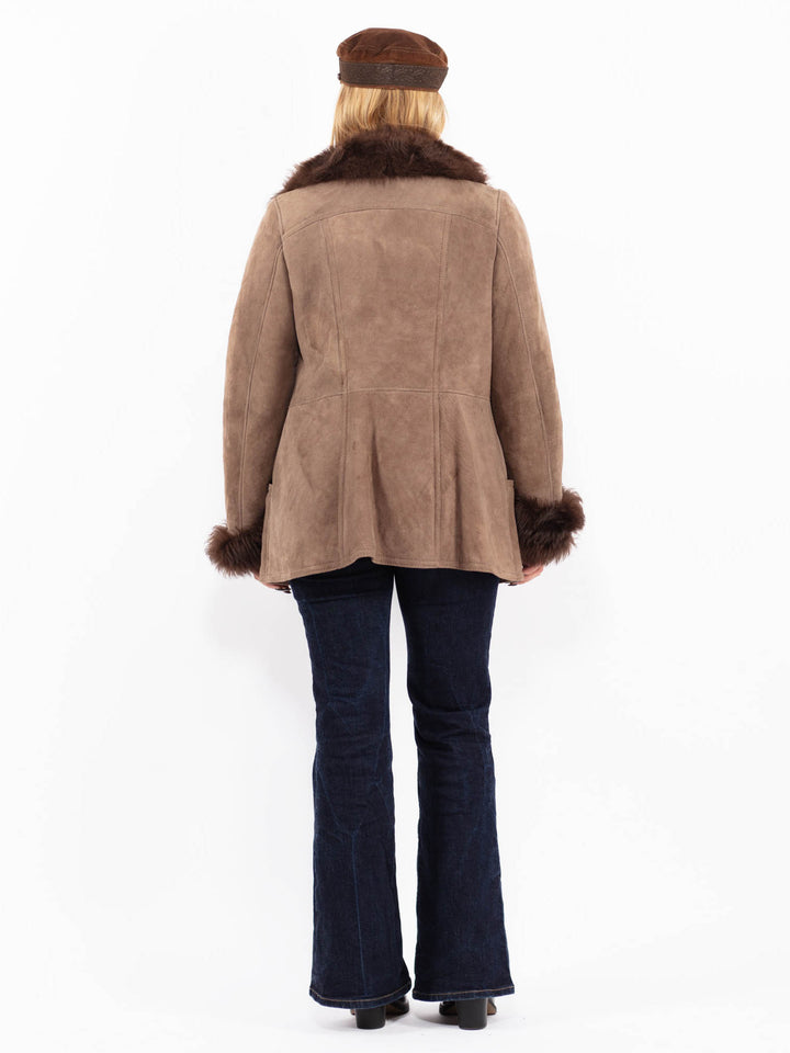 Vintage 70's Women Penny Lane Sheepskin Coat in Brown