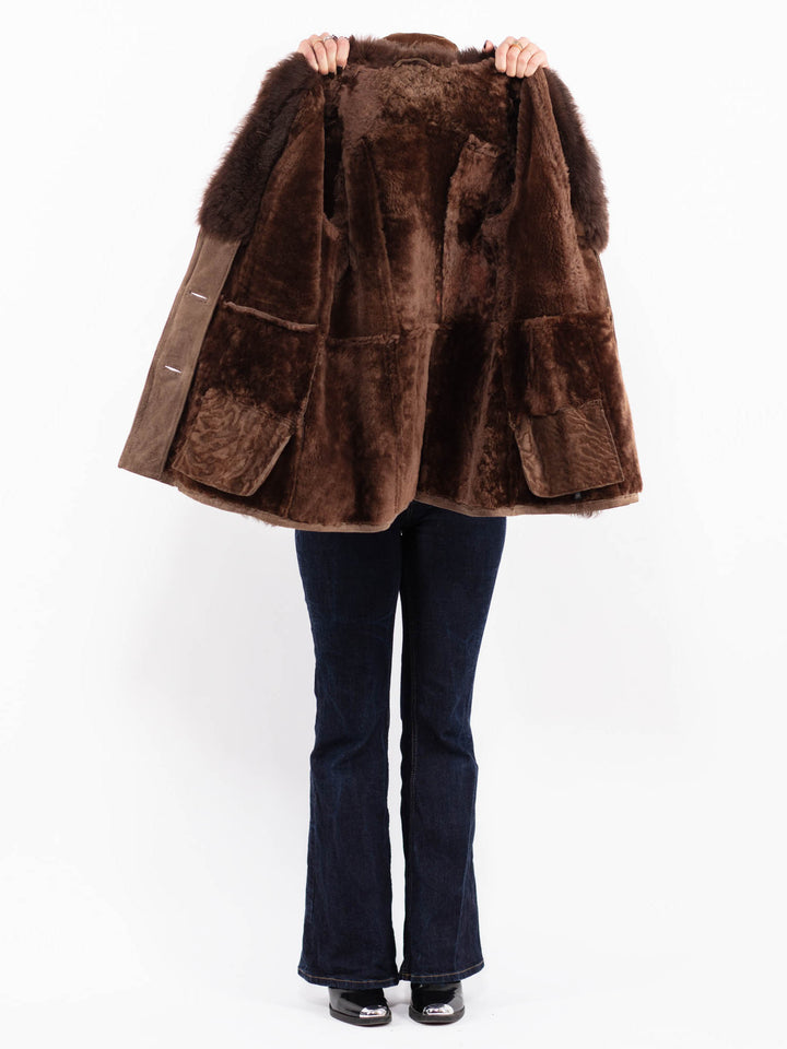 Vintage 70's Women Penny Lane Sheepskin Coat in Brown