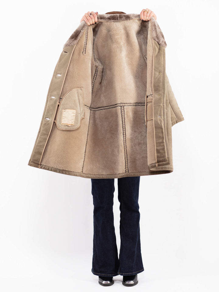 Vintage 70's Women Sheepskin Coat in Beige