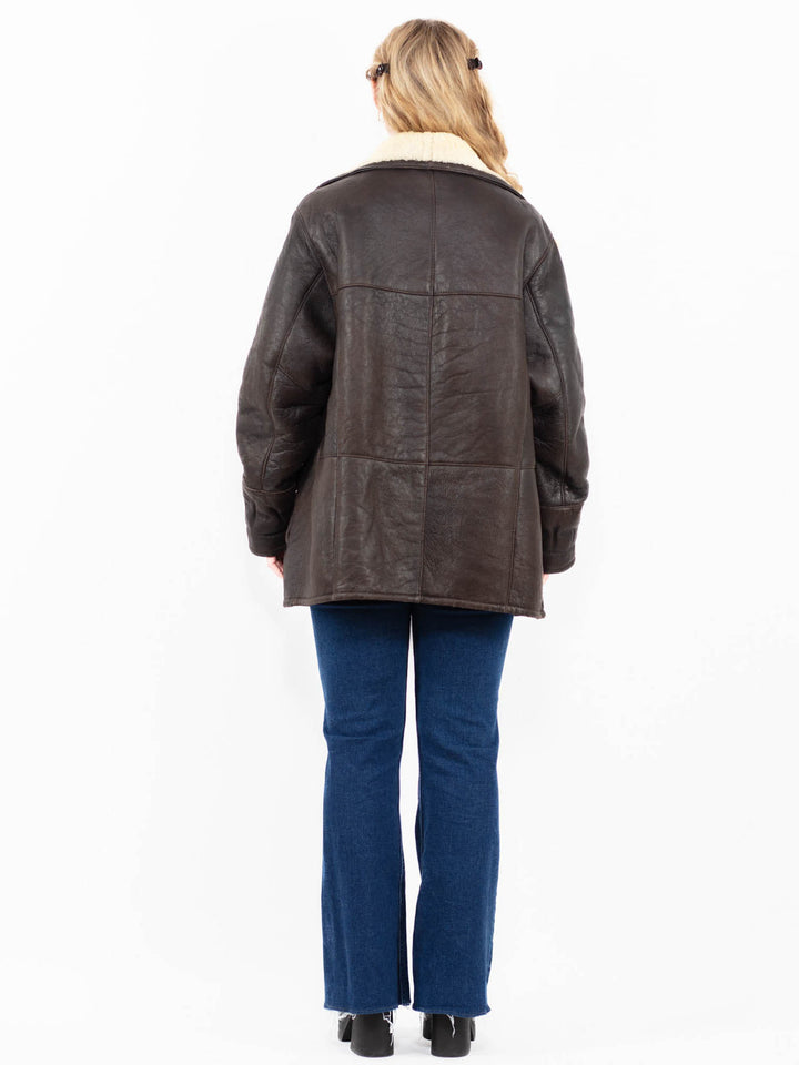 Vintage 90's Women Sheepskin Coat in Brown