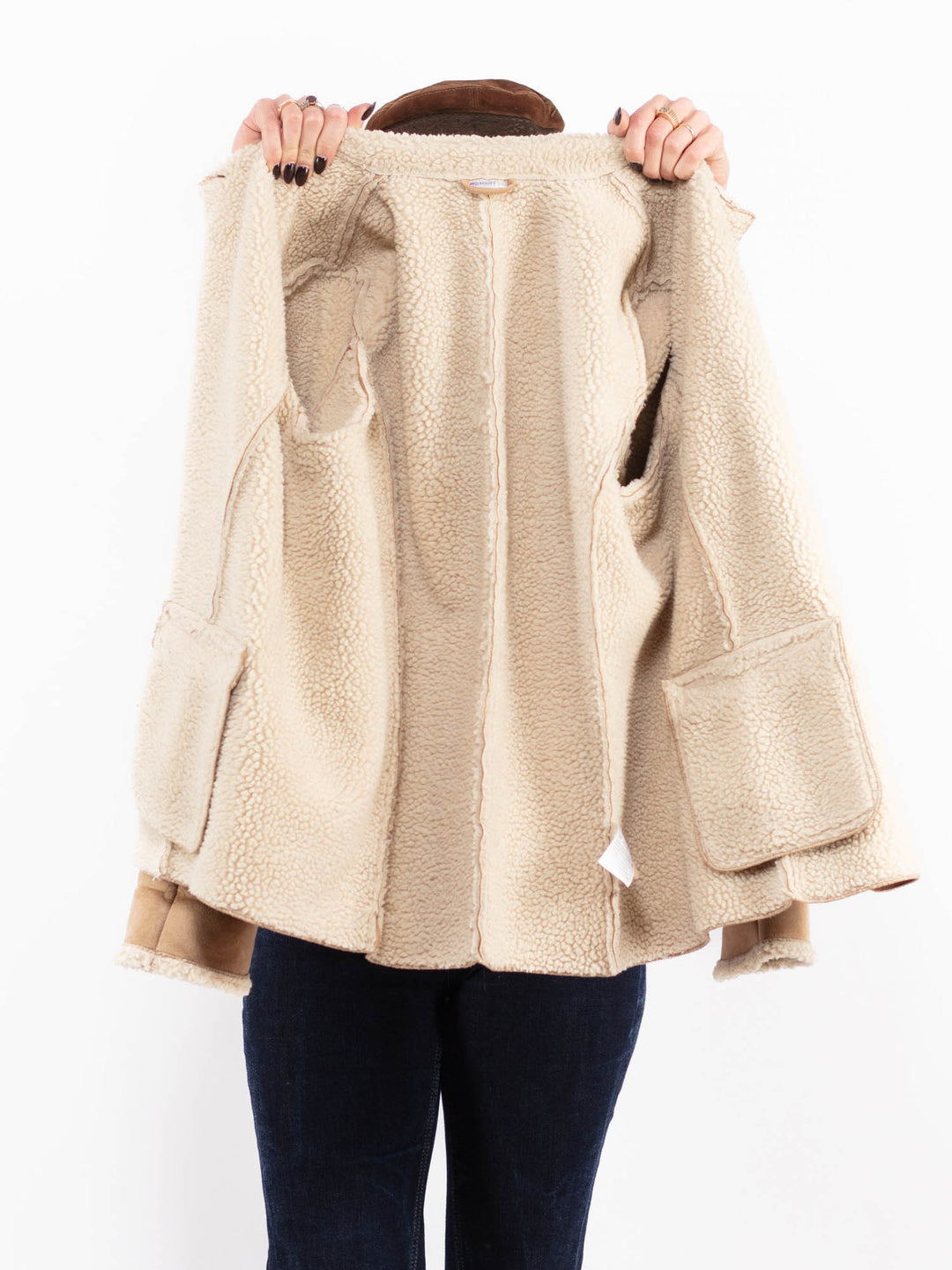 Vintage 90's Women Faux Sheepskin Jacket in Beige