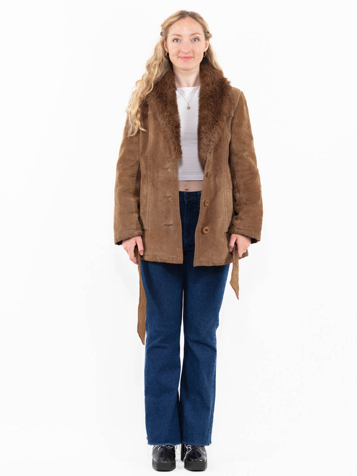 Vintage 70's Women Suede Sherpa Jacket in Beige