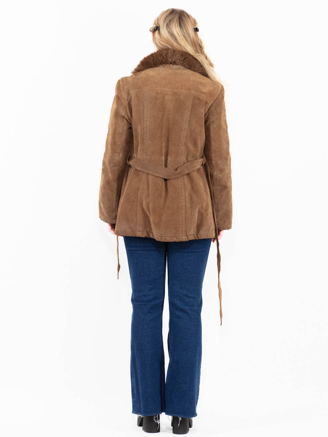 Vintage 70's Women Suede Sherpa Jacket in Beige