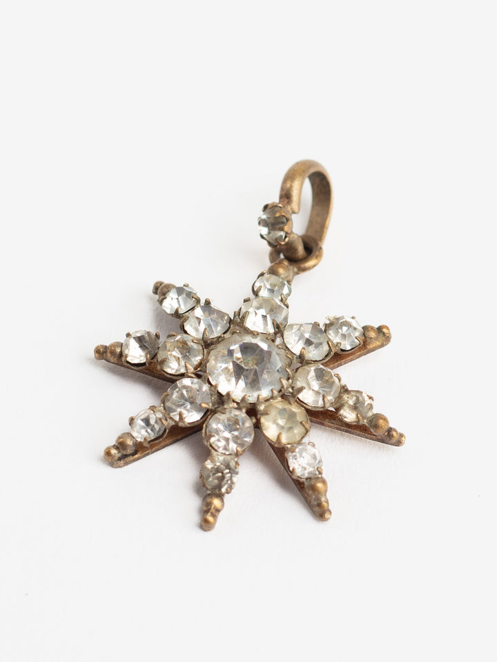 Antique Victorian Starburst Pendant with Clear Glass Rhinestones