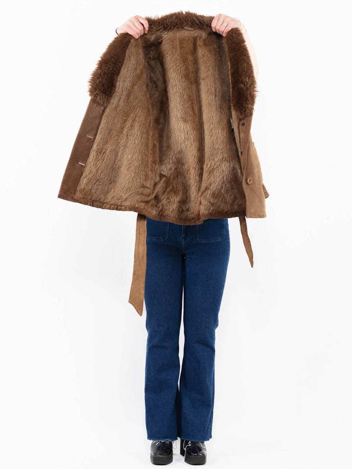 Vintage 70's Women Suede Sherpa Jacket in Beige