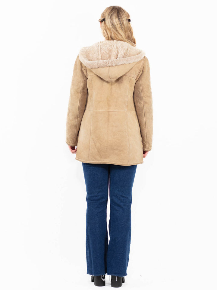 Vintage 90's Women Sheepskin Coat in Beige