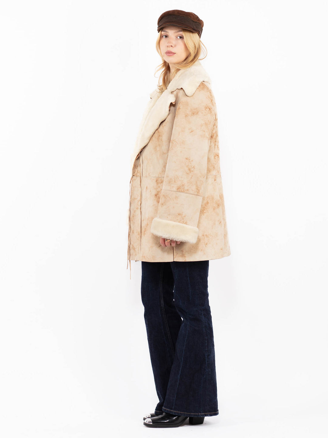 Vintage 90's Penny Lane Faux Sheepskin Coat in Beige