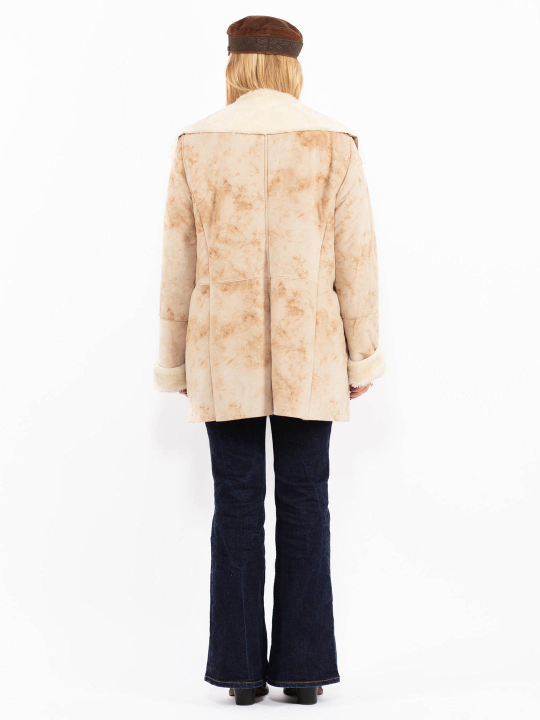 Vintage 90's Penny Lane Faux Sheepskin Coat in Beige