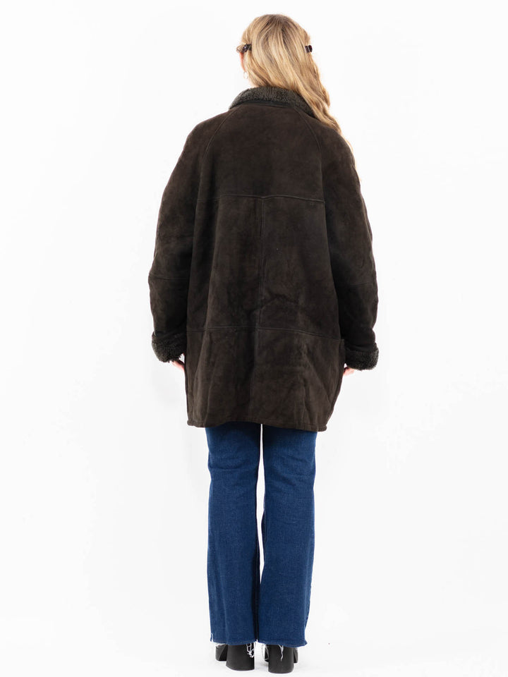 Vintage 90's Women Sheepskin Coat in Brown