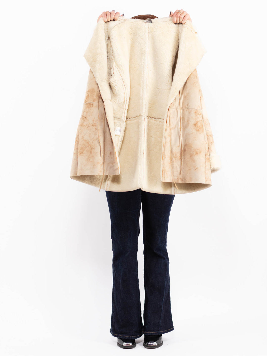 Vintage 90's Penny Lane Faux Sheepskin Coat in Beige