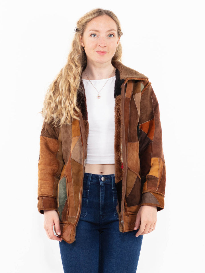 Vintage 80's Women Sheepskin Jacket in Brown