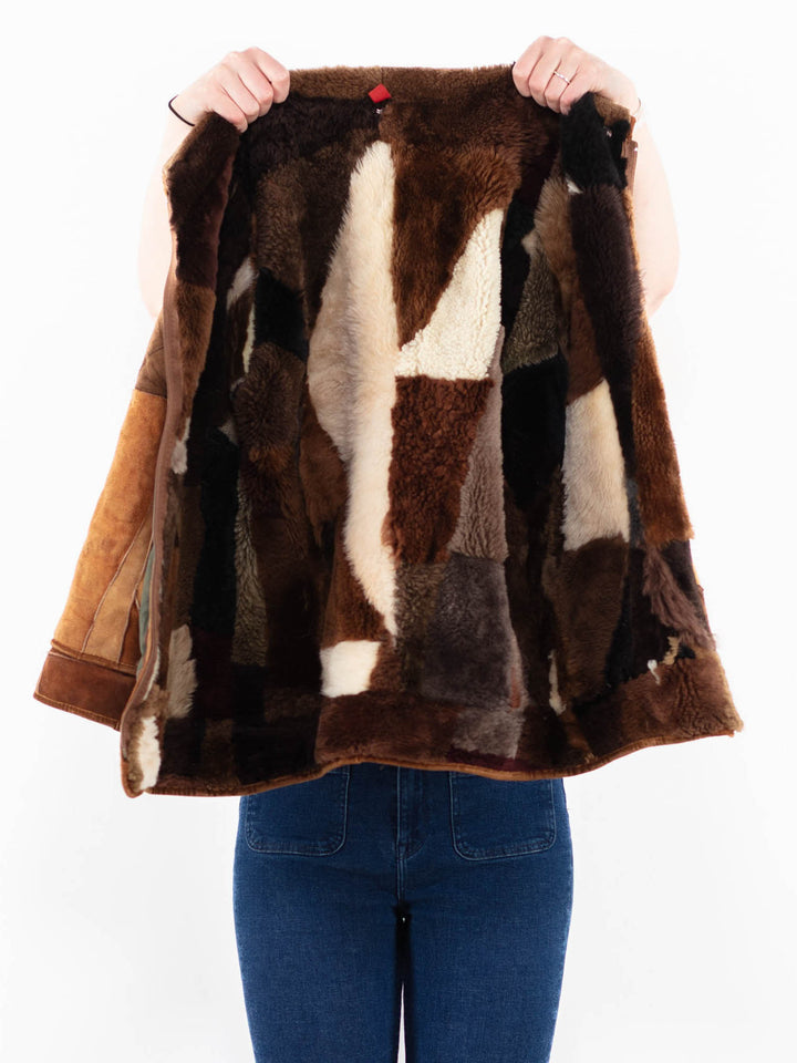 Vintage 80's Women Sheepskin Jacket in Brown