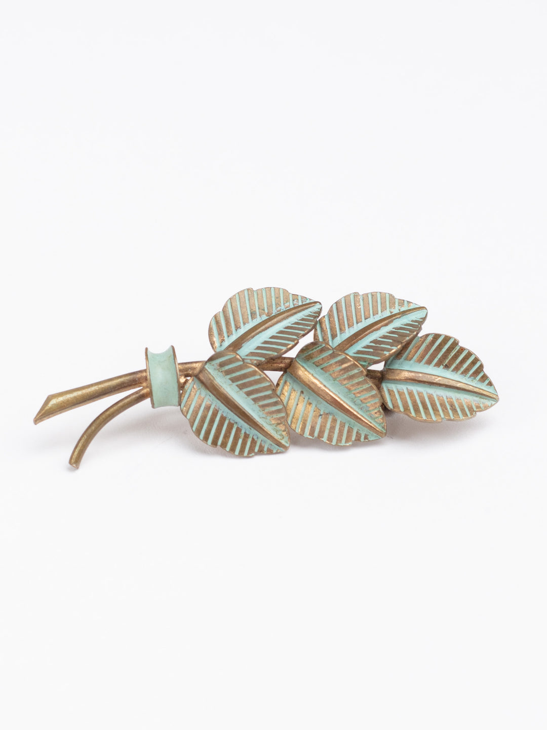 Vintage 50s Leaf Brooch with Pale Green Accents