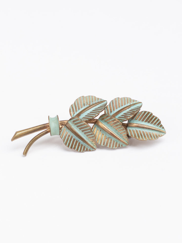 Vintage 50s Leaf Brooch with Pale Green Accents