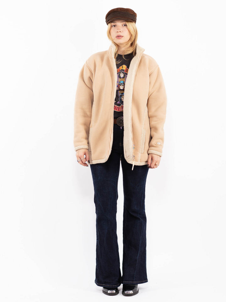 Vintage 00's Women Faux Sheepskin Coat in Beige