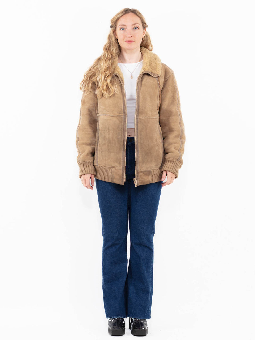 Vintage 80's Women Sheepskin Jacket in Beige