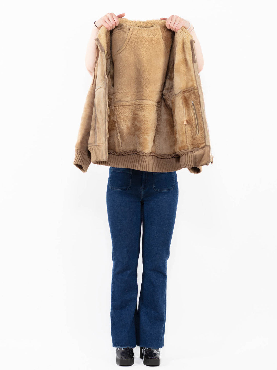 Vintage 80's Women Sheepskin Jacket in Beige
