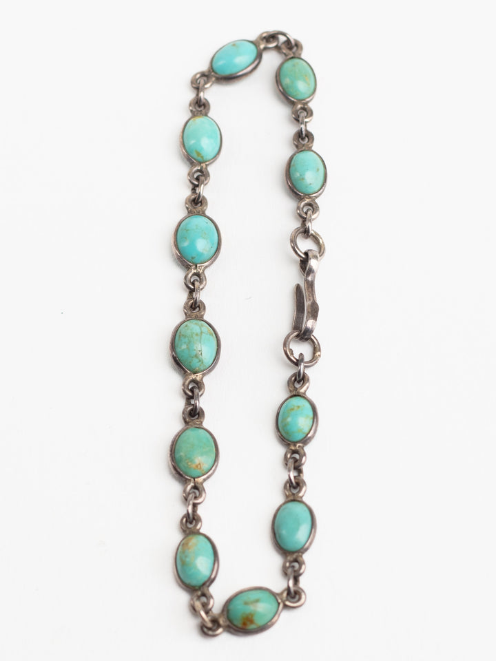 Vintage 50s Silver Turquoise Cabochon Bracelet