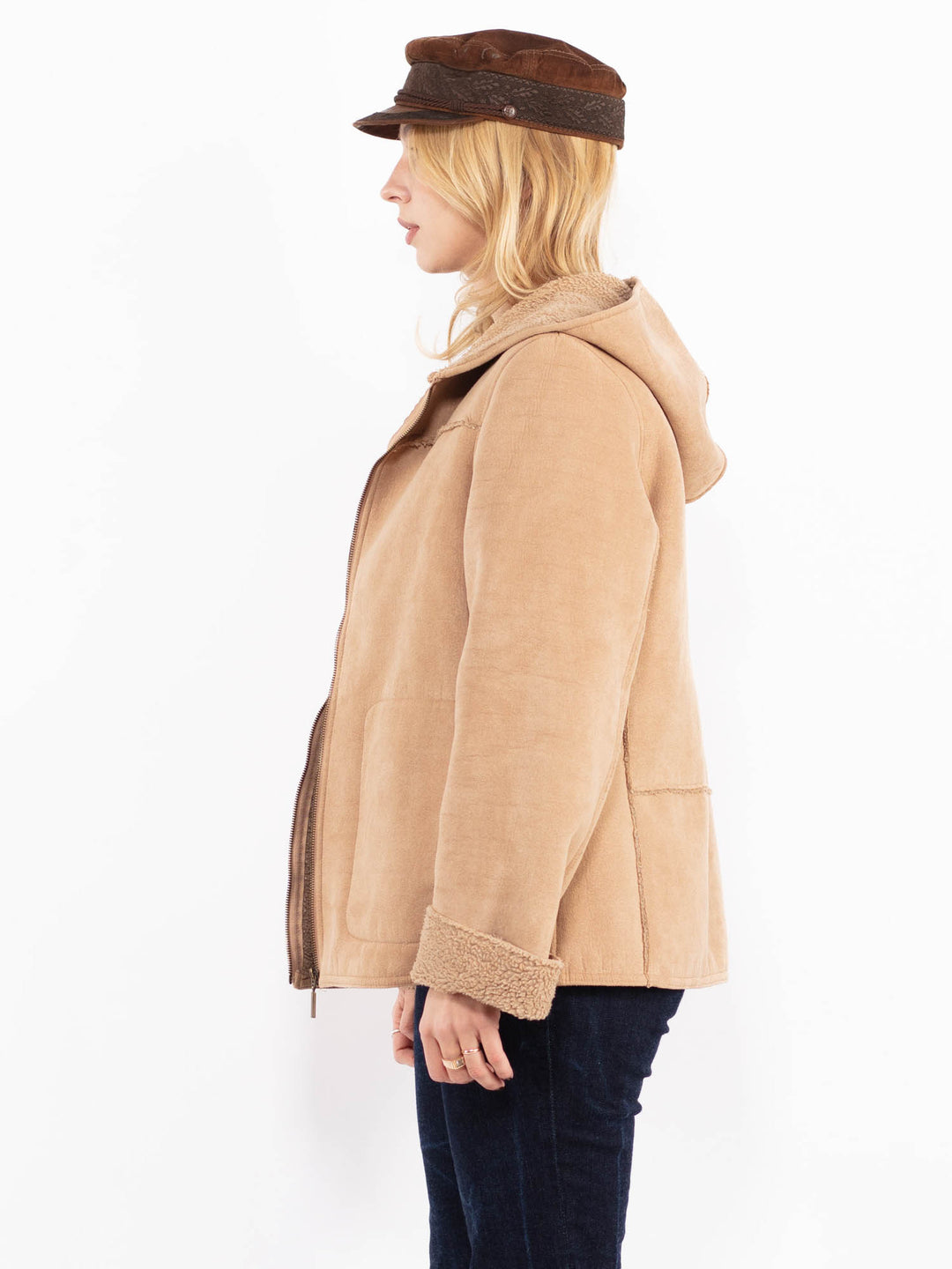 Vintage 00's Women Hooded Sherpa Jacket in Beige