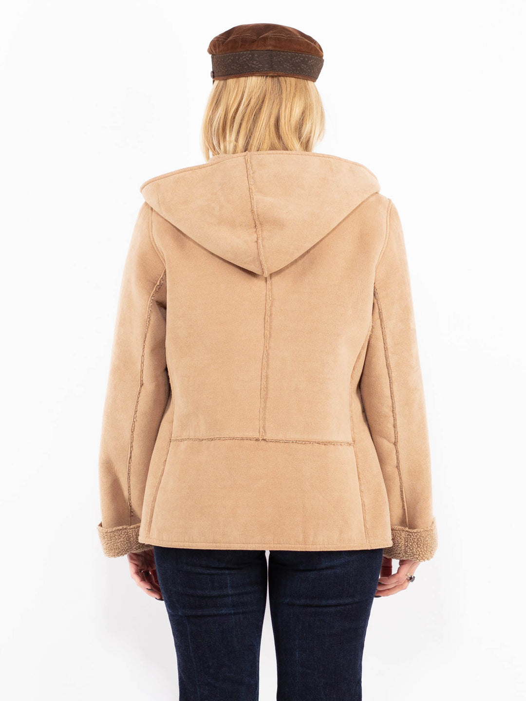 Vintage 00's Women Hooded Sherpa Jacket in Beige