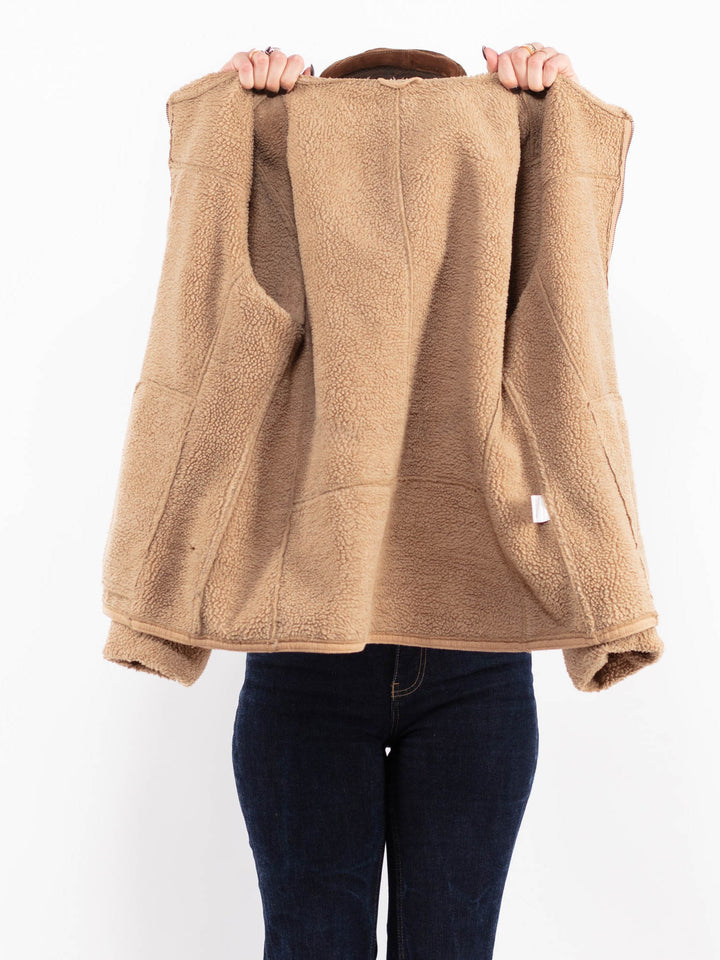 Vintage 00's Women Hooded Sherpa Jacket in Beige