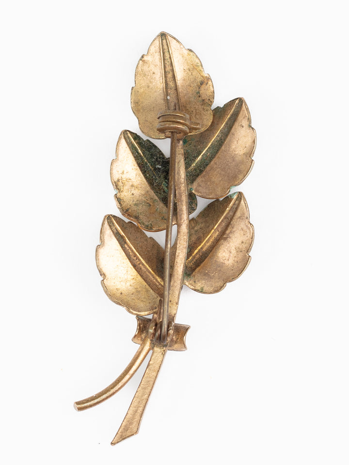 Vintage 50s Leaf Brooch with Pale Green Accents