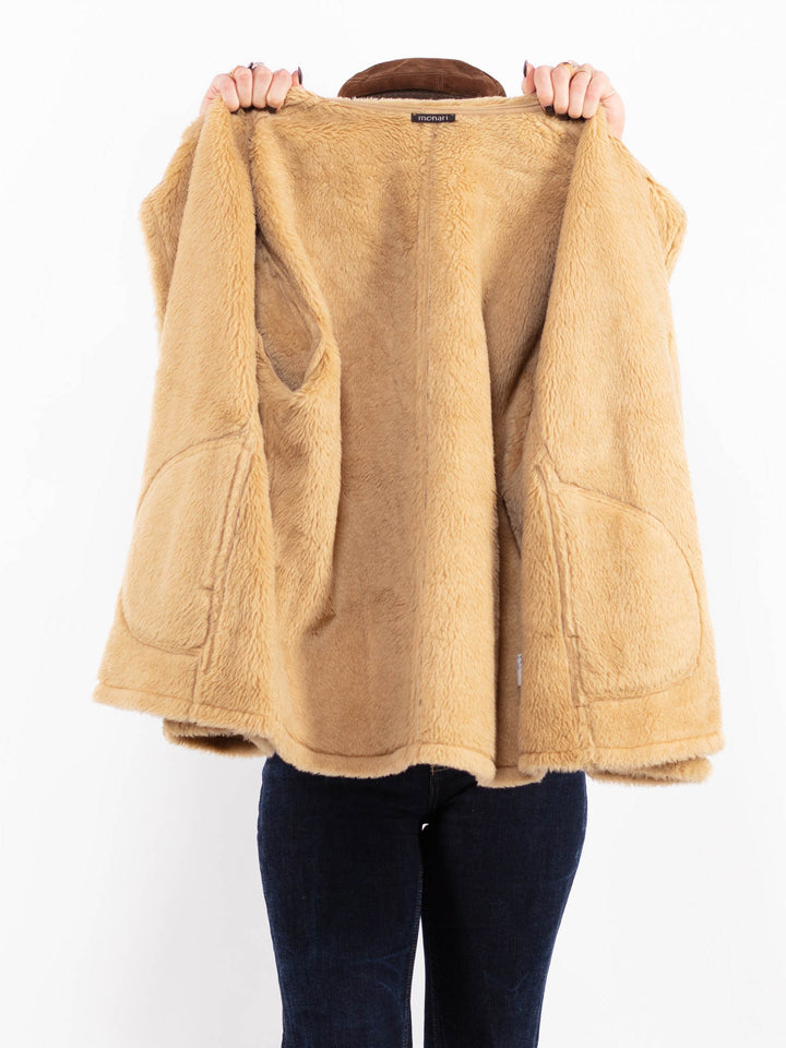 Vintage 90's Women Faux Sheepskin Jacket in Beige